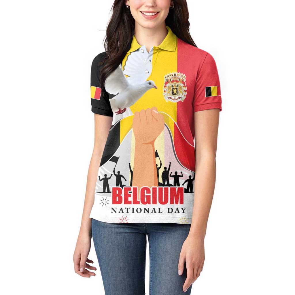 Belgian National Day Women Polo Shirt 21th July Flag with Dove