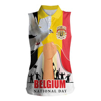 Belgian National Day Women Sleeveless Polo Shirt 21th July Flag with Dove