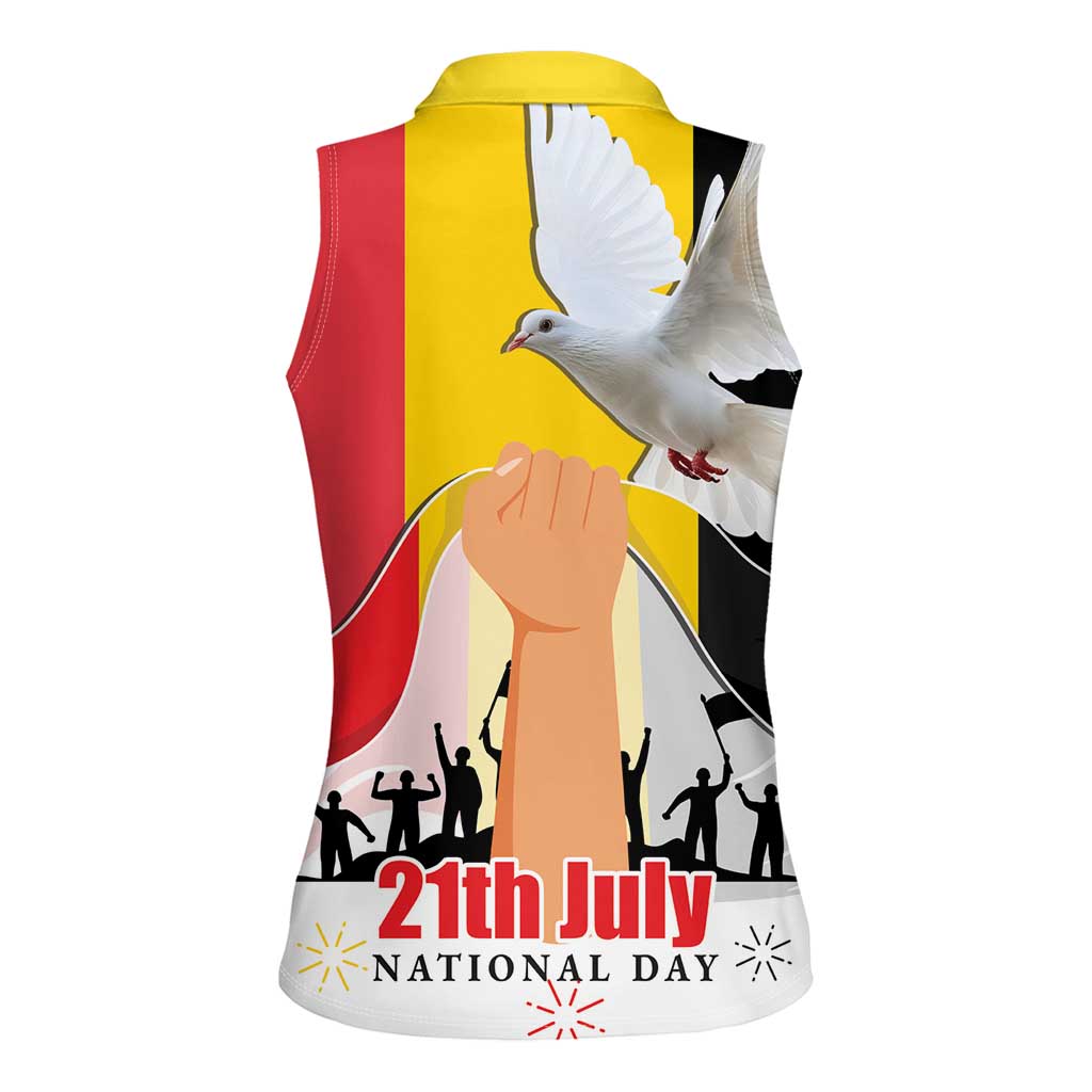 Belgian National Day Women Sleeveless Polo Shirt 21th July Flag with Dove