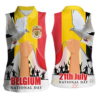 Belgian National Day Women Sleeveless Polo Shirt 21th July Flag with Dove