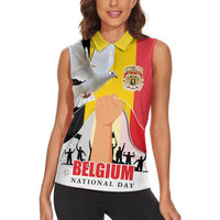 Belgian National Day Women Sleeveless Polo Shirt 21th July Flag with Dove