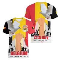 Belgian National Day Women V-Neck T-Shirt 21th July Flag with Dove