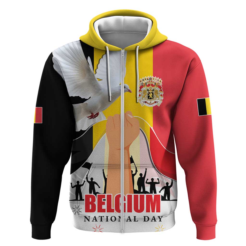 Belgian National Day Zip Hoodie 21th July Flag with Dove