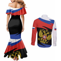 Russia Coat of Arms Couples Matching Mermaid Dress and Long Sleeve Button Shirt Russian Eagle Two Heads Simple Style
