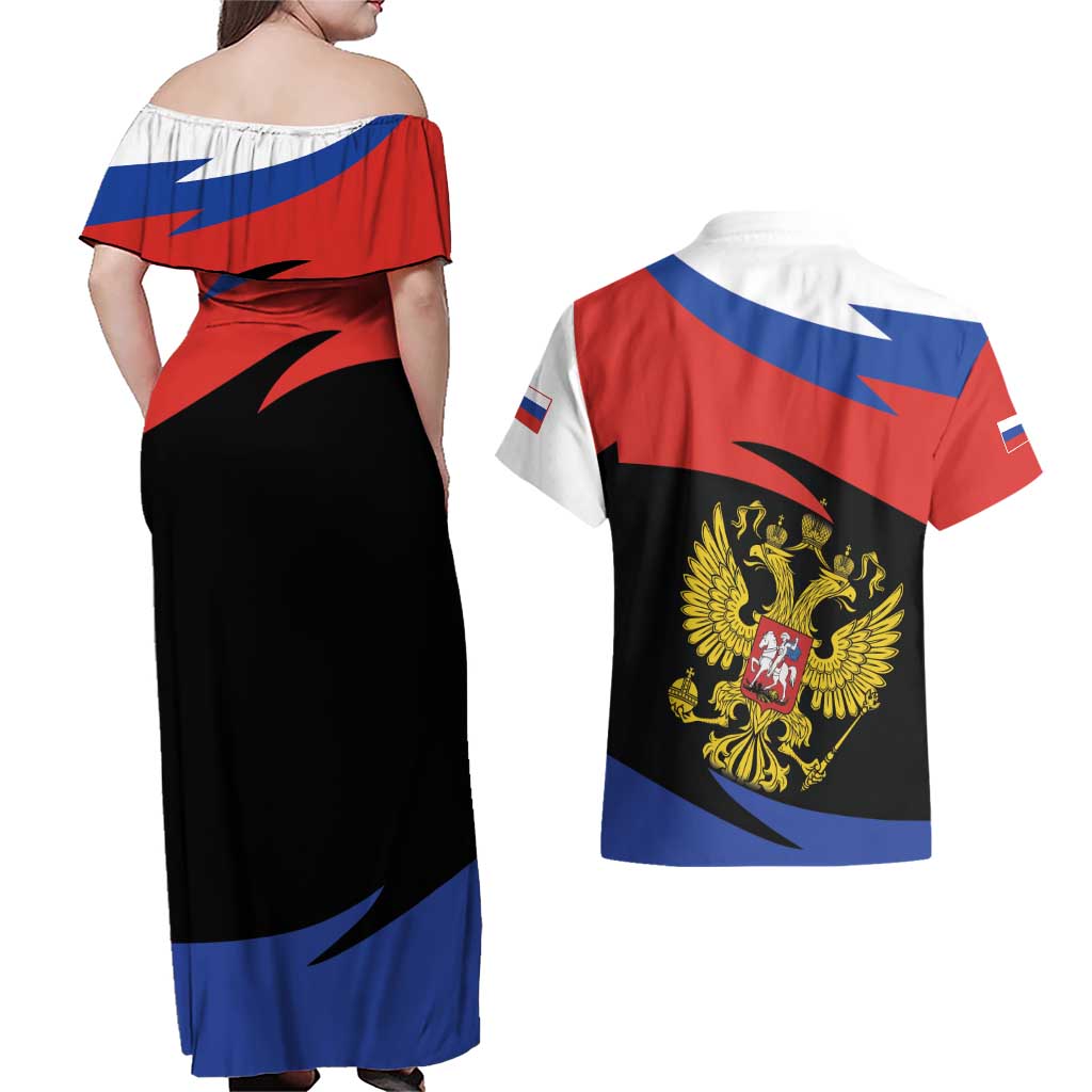 Russia Coat of Arms Couples Matching Off Shoulder Maxi Dress and Hawaiian Shirt Russian Eagle Two Heads Simple Style