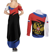 Russia Coat of Arms Couples Matching Summer Maxi Dress and Long Sleeve Button Shirt Russian Eagle Two Heads Simple Style