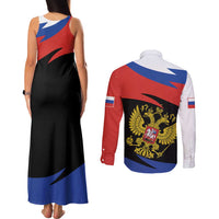 Russia Coat of Arms Couples Matching Tank Maxi Dress and Long Sleeve Button Shirt Russian Eagle Two Heads Simple Style