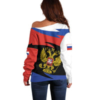 Russia Coat of Arms Off Shoulder Sweater Russian Eagle Two Heads Simple Style LT17 - Wonder Print Shop