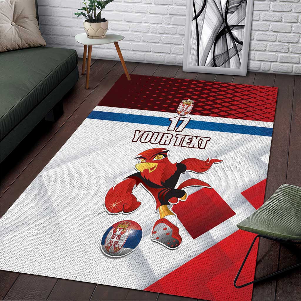 Custom Serbia Football Area Rug Sporty Style with Eagle Mascot