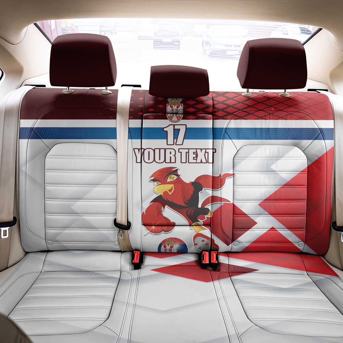 Custom Serbia Football Back Car Seat Cover Sporty Style with Eagle Mascot