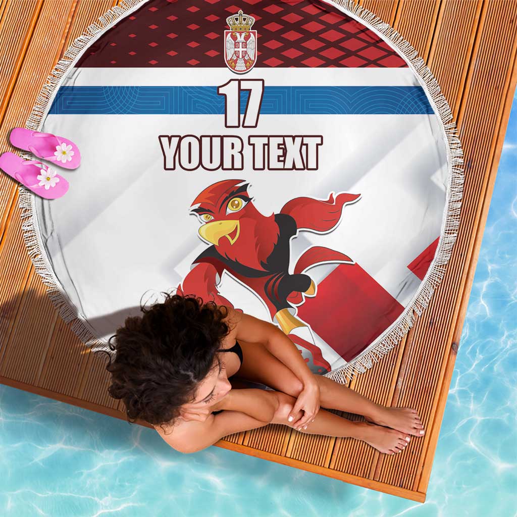 Custom Serbia Football Beach Blanket Sporty Style with Eagle Mascot