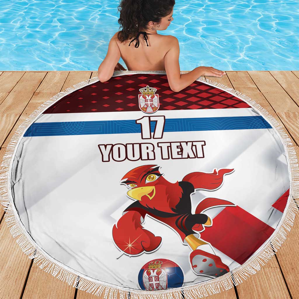 Custom Serbia Football Beach Blanket Sporty Style with Eagle Mascot