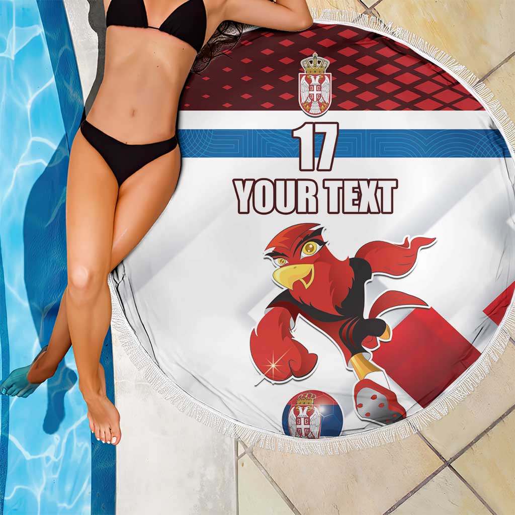 Custom Serbia Football Beach Blanket Sporty Style with Eagle Mascot