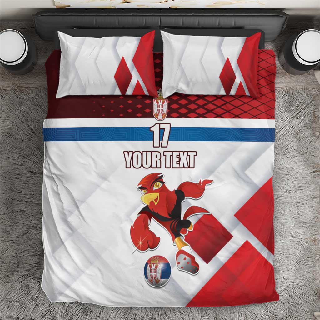 Custom Serbia Football Bedding Set Sporty Style with Eagle Mascot