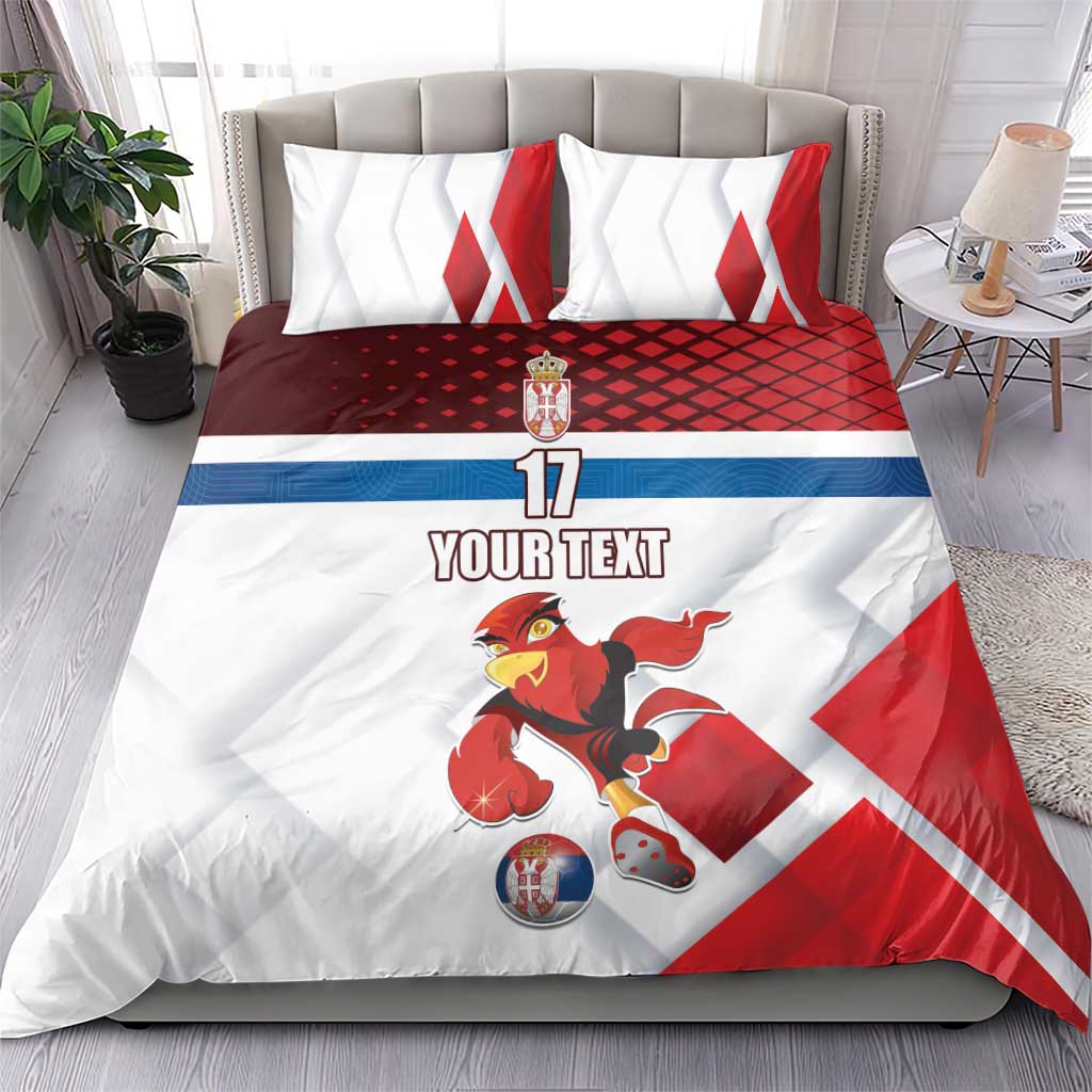 Custom Serbia Football Bedding Set Sporty Style with Eagle Mascot