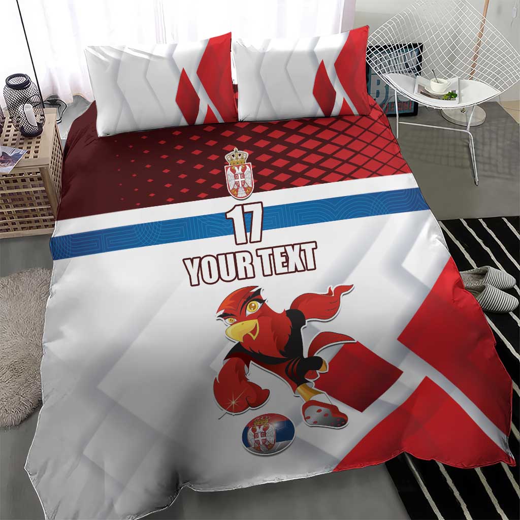 Custom Serbia Football Bedding Set Sporty Style with Eagle Mascot