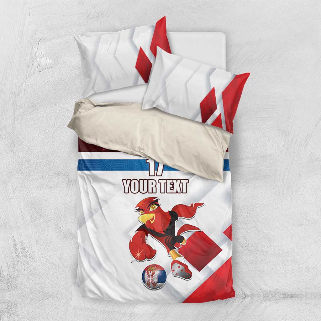 Custom Serbia Football Bedding Set Sporty Style with Eagle Mascot