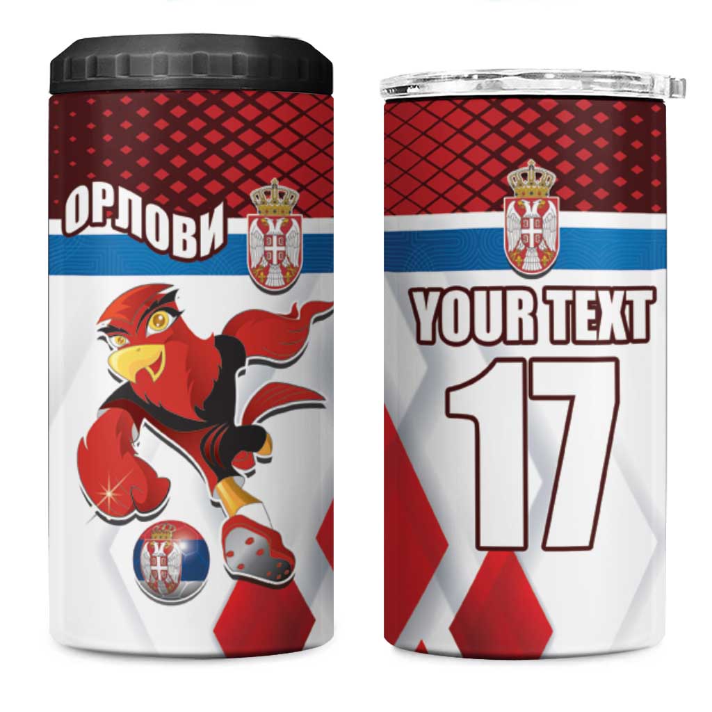 Custom Serbia Football 4 in 1 Can Cooler Tumbler Sporty Style with Eagle Mascot