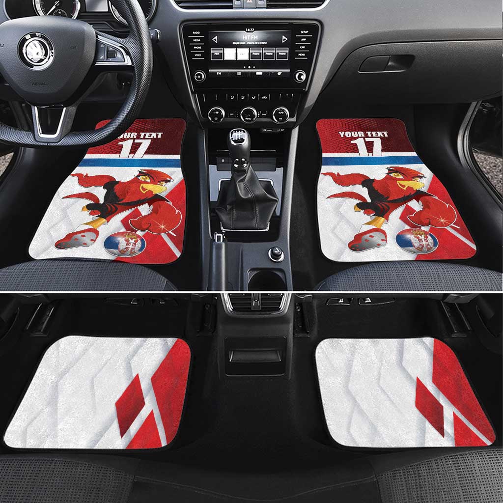Custom Serbia Football Car Mats Sporty Style with Eagle Mascot