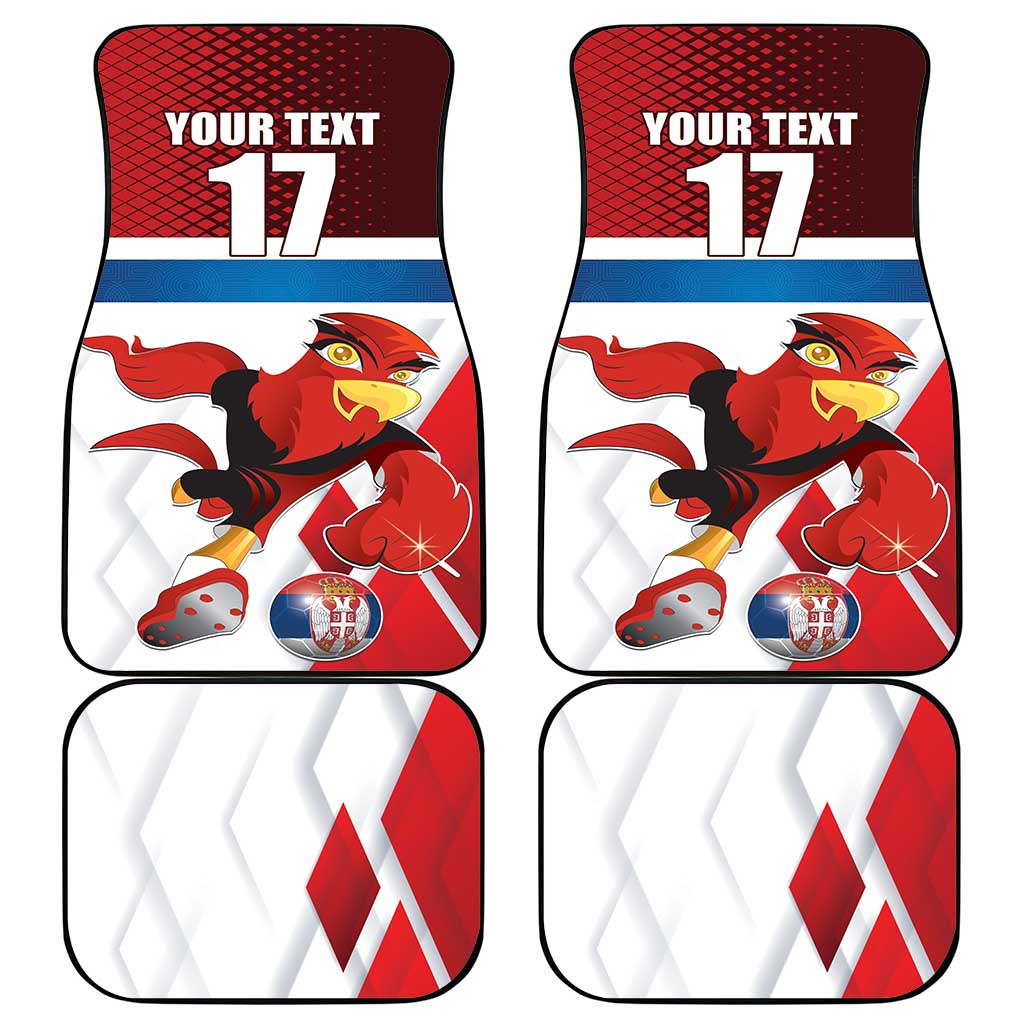 Custom Serbia Football Car Mats Sporty Style with Eagle Mascot