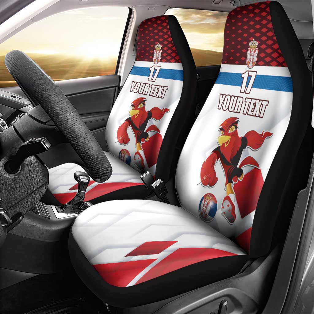 Custom Serbia Football Car Seat Cover Sporty Style with Eagle Mascot