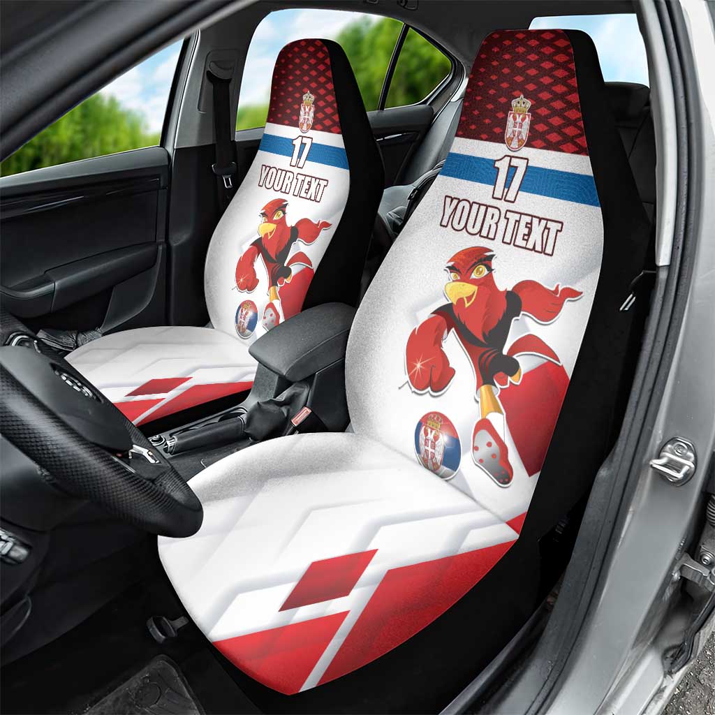 Custom Serbia Football Car Seat Cover Sporty Style with Eagle Mascot