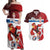 Custom Serbia Football Couples Matching Off Shoulder Maxi Dress and Hawaiian Shirt Sporty Style with Eagle Mascot