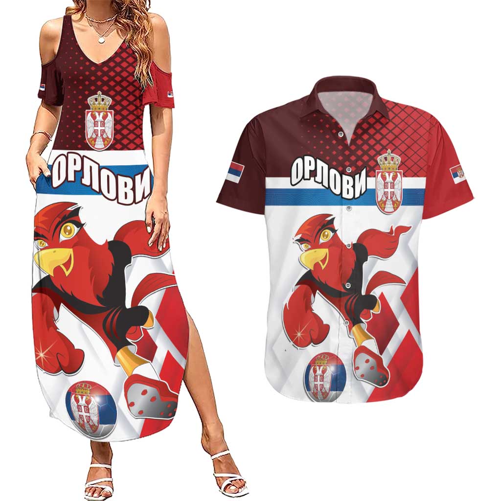 Custom Serbia Football Couples Matching Summer Maxi Dress and Hawaiian Shirt Sporty Style with Eagle Mascot