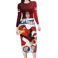 Custom Serbia Football Family Matching Long Sleeve Bodycon Dress and Hawaiian Shirt Sporty Style with Eagle Mascot