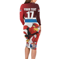 Custom Serbia Football Family Matching Long Sleeve Bodycon Dress and Hawaiian Shirt Sporty Style with Eagle Mascot