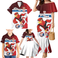 Custom Serbia Football Family Matching Mermaid Dress and Hawaiian Shirt Sporty Style with Eagle Mascot