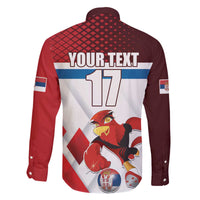Custom Serbia Football Family Matching Off The Shoulder Long Sleeve Dress and Hawaiian Shirt Sporty Style with Eagle Mascot