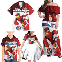 Custom Serbia Football Family Matching Off Shoulder Maxi Dress and Hawaiian Shirt Sporty Style with Eagle Mascot