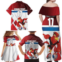 Custom Serbia Football Family Matching Off Shoulder Maxi Dress and Hawaiian Shirt Sporty Style with Eagle Mascot