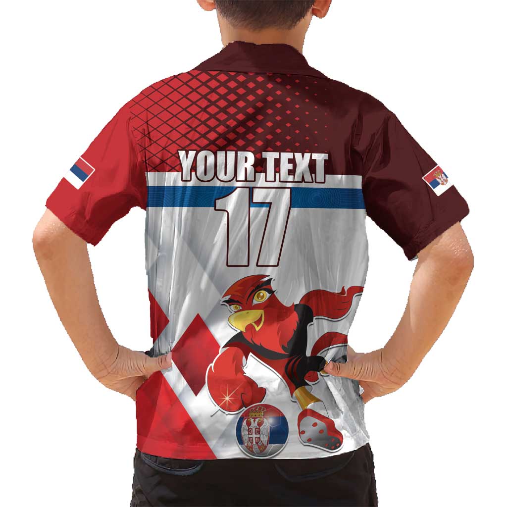 Custom Serbia Football Family Matching Off Shoulder Short Dress and Hawaiian Shirt Sporty Style with Eagle Mascot