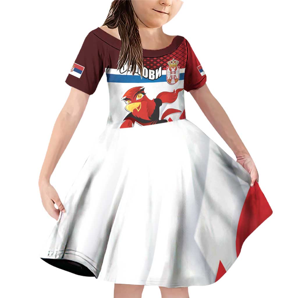 Custom Serbia Football Family Matching Off Shoulder Short Dress and Hawaiian Shirt Sporty Style with Eagle Mascot