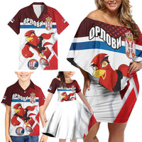 Custom Serbia Football Family Matching Off Shoulder Short Dress and Hawaiian Shirt Sporty Style with Eagle Mascot