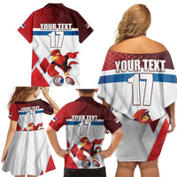 Custom Serbia Football Family Matching Off Shoulder Short Dress and Hawaiian Shirt Sporty Style with Eagle Mascot