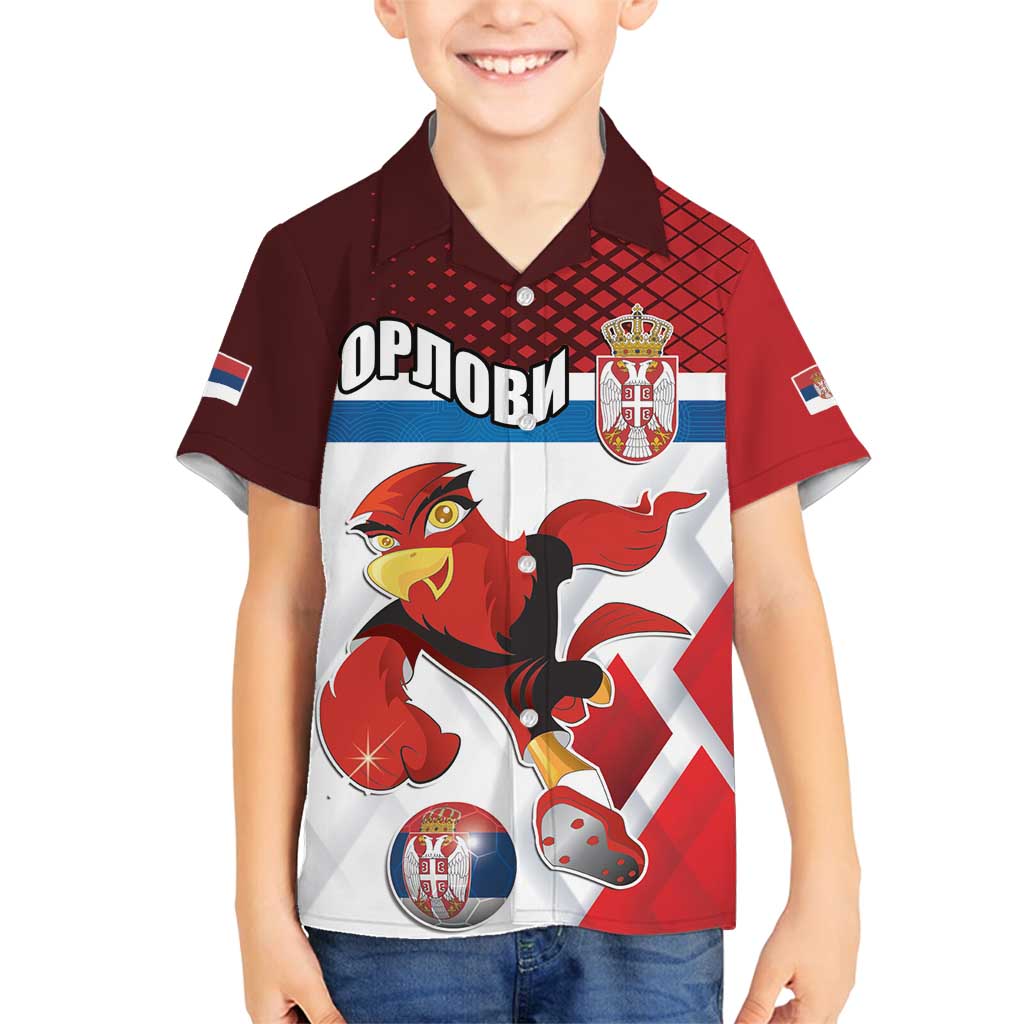 Custom Serbia Football Family Matching Off Shoulder Short Dress and Hawaiian Shirt Sporty Style with Eagle Mascot