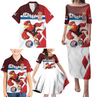 Custom Serbia Football Family Matching Puletasi and Hawaiian Shirt Sporty Style with Eagle Mascot