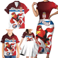 Custom Serbia Football Family Matching Short Sleeve Bodycon Dress and Hawaiian Shirt Sporty Style with Eagle Mascot