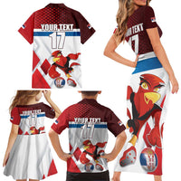 Custom Serbia Football Family Matching Short Sleeve Bodycon Dress and Hawaiian Shirt Sporty Style with Eagle Mascot