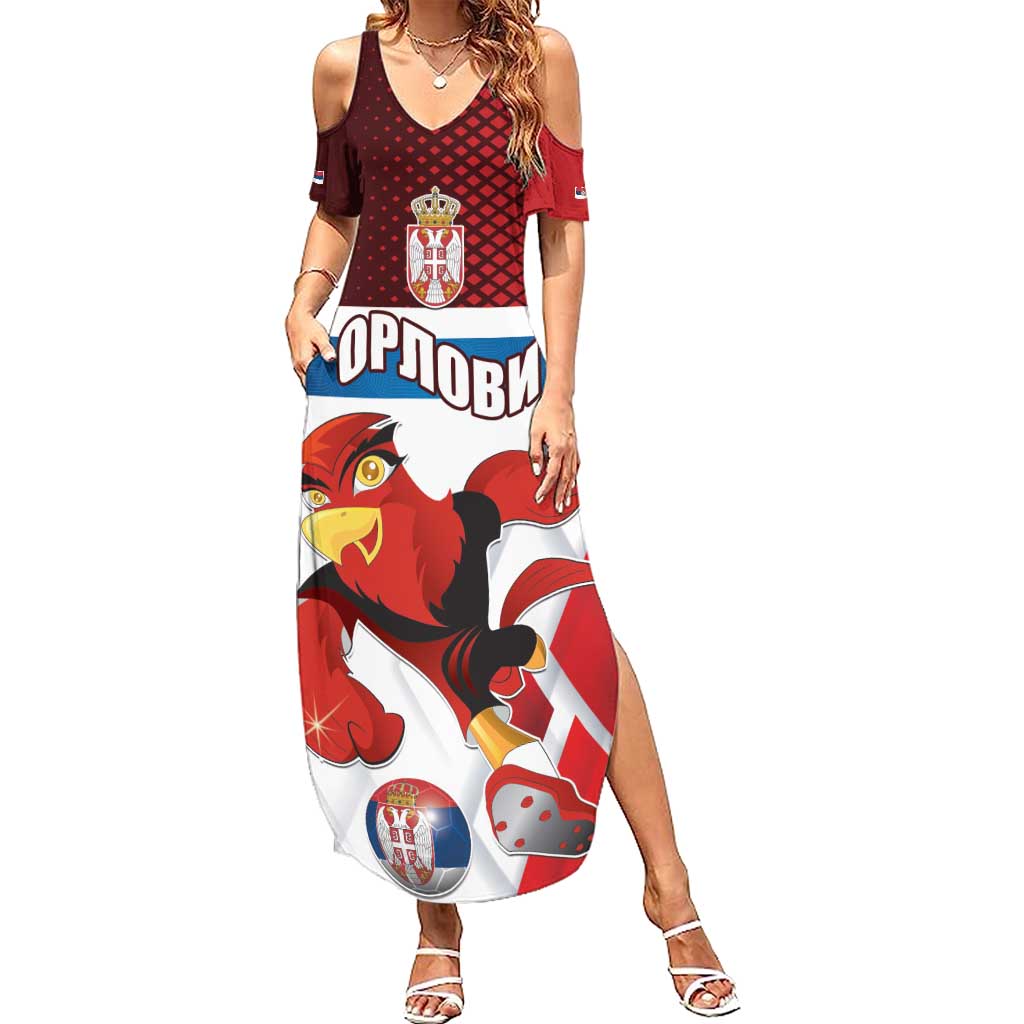Custom Serbia Football Family Matching Summer Maxi Dress and Hawaiian Shirt Sporty Style with Eagle Mascot