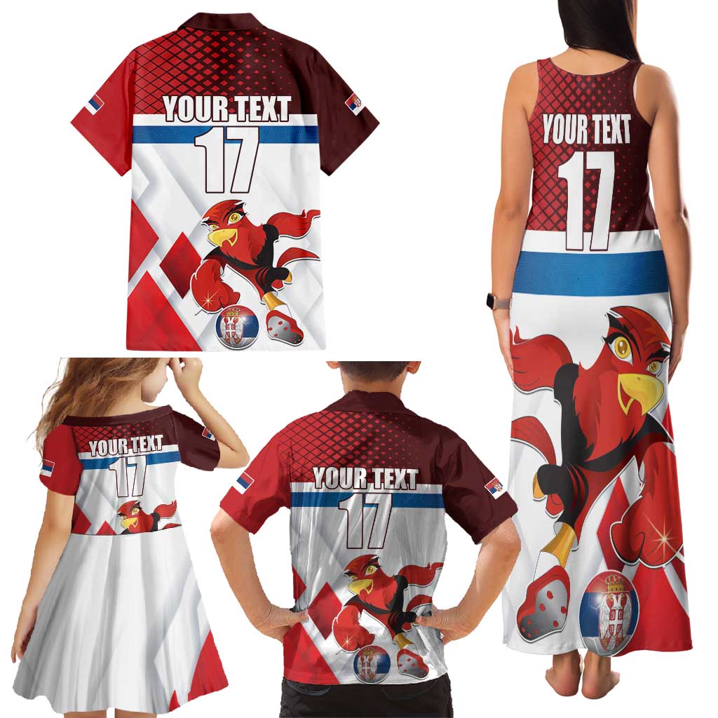 Custom Serbia Football Family Matching Tank Maxi Dress and Hawaiian Shirt Sporty Style with Eagle Mascot