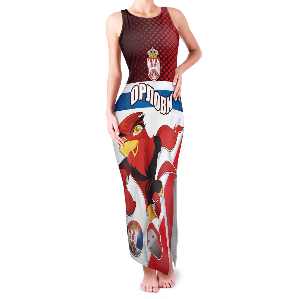 Custom Serbia Football Family Matching Tank Maxi Dress and Hawaiian Shirt Sporty Style with Eagle Mascot