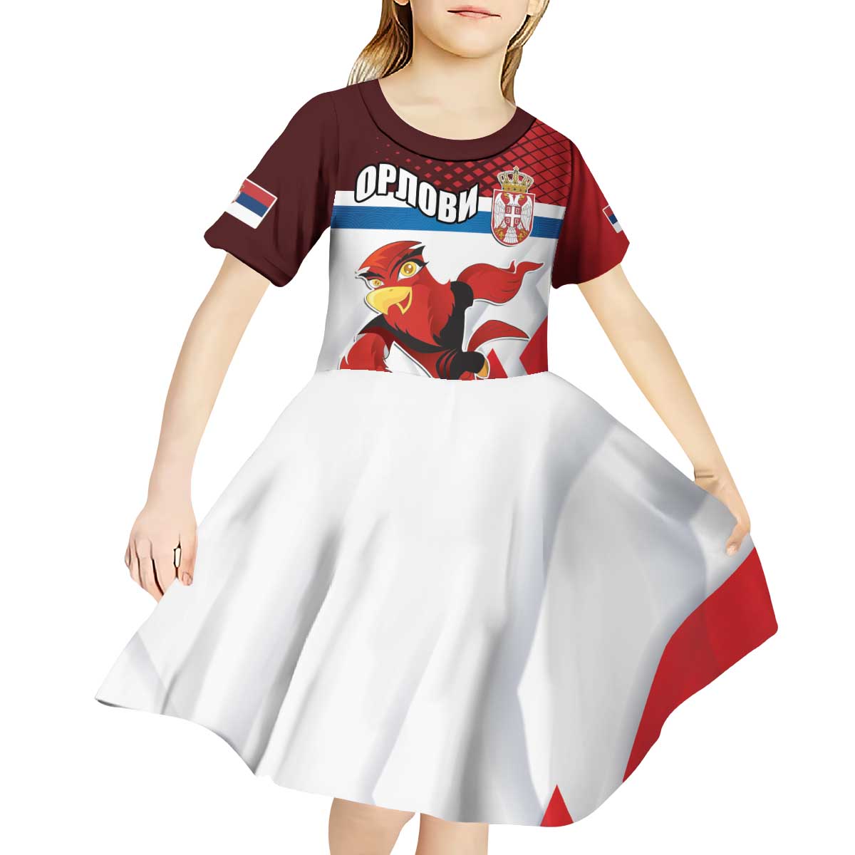 Custom Serbia Football Kid Short Sleeve Dress Sporty Style with Eagle Mascot
