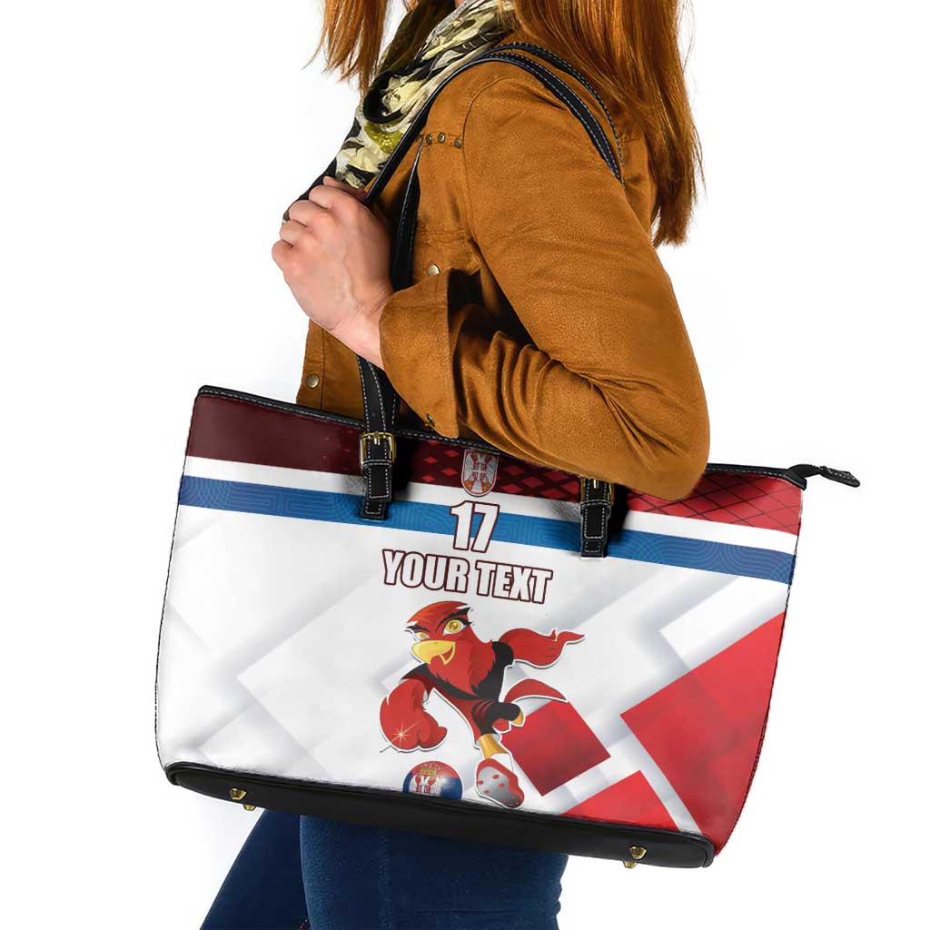Custom Serbia Football Leather Tote Bag Sporty Style with Eagle Mascot