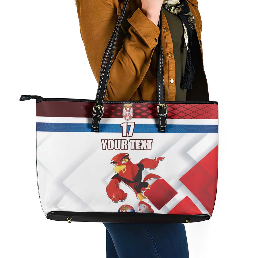 Custom Serbia Football Leather Tote Bag Sporty Style with Eagle Mascot