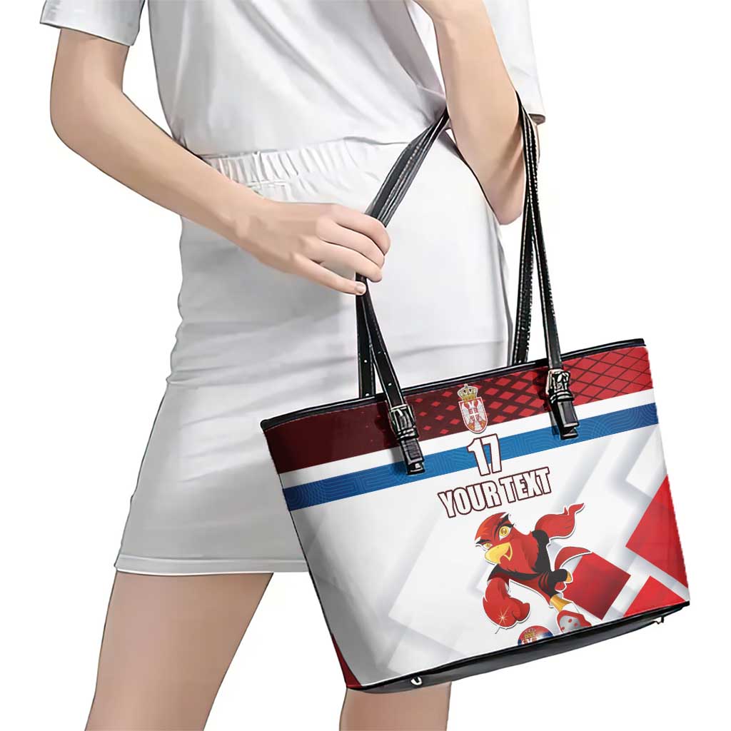Custom Serbia Football Leather Tote Bag Sporty Style with Eagle Mascot