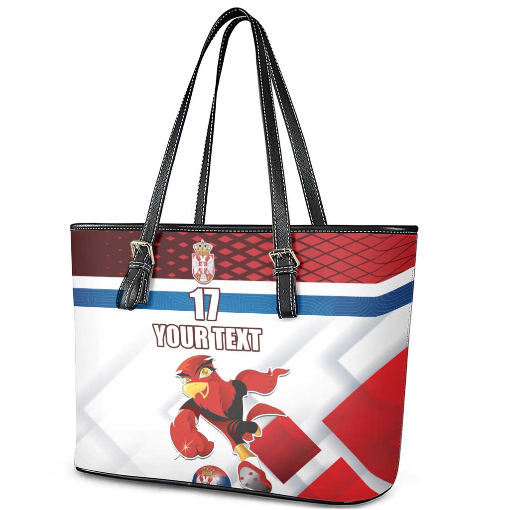 Custom Serbia Football Leather Tote Bag Sporty Style with Eagle Mascot